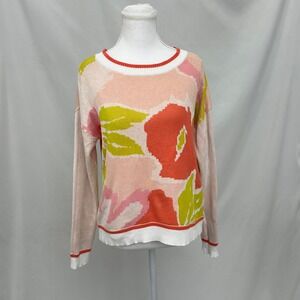 Fate Women's Sz Small Sweater Pink Coral Lime Floral Knit Art To Wear Teacher